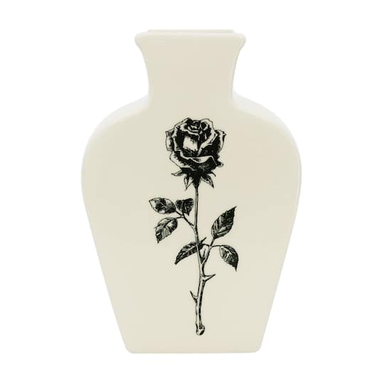 7.5&#x22; White &#x26; Black Rose Tabletop Vase by Ashland&#xAE;